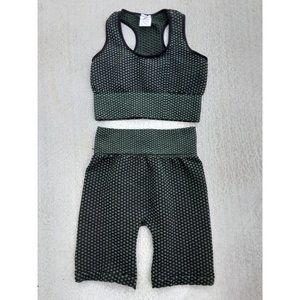 Girls Yoga Gymnastics Ballet Dance Green Glitter Tank Top and Biker Short Set XL